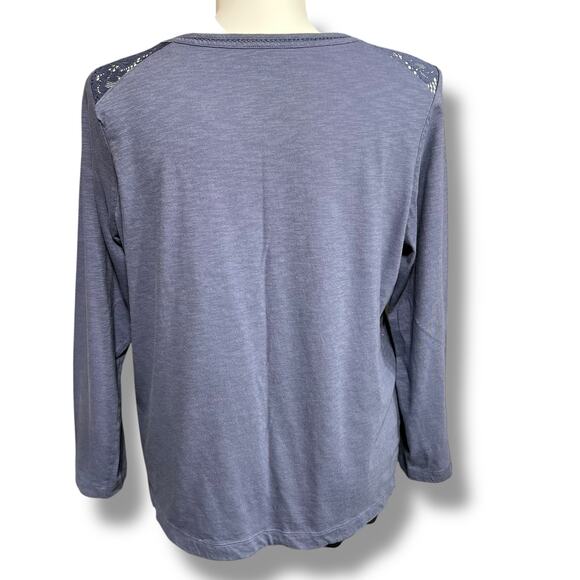 NorthCrest Womens Long Sleeve T Shirt Top Sheer Lace Shoulder Pullover Blue 2X - Picture 3 of 8